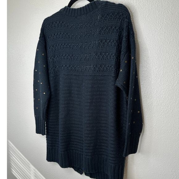 Volcom Black Knit Cardigan Gold Studded Sleeves Front Gold Buttons XS / S - Picture 10 of 16